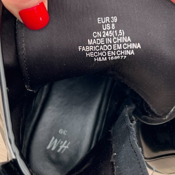 H&M Faux Patent Leather Lace Up & Zip Up Black Combat Boots Size 8 / 90s Grunge - Picture 10 of 12